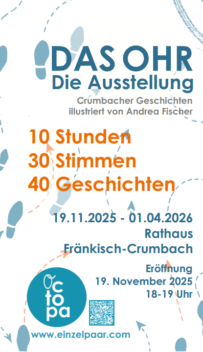 Darstellung der Ausstellung "Das Ohr" - Crumbacher Geschichten illustriert von Andrea Fischer